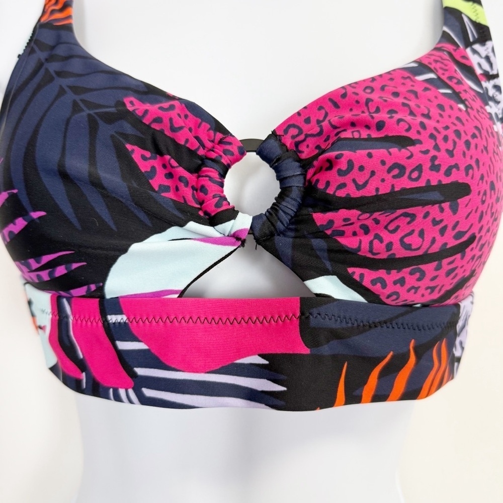 Bar iii Bikini Top Womens Size Small Black Multicolor Palm Prowl Foliage NWT - Picture 2 of 9